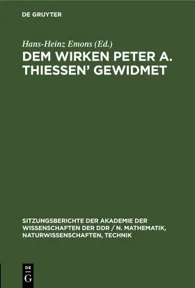Emons |  Dem Wirken Peter A. Thiessen’ gewidmet | eBook | Sack Fachmedien