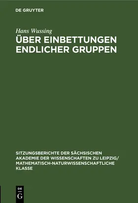 Wussing |  Über Einbettungen endlicher Gruppen | Buch |  Sack Fachmedien