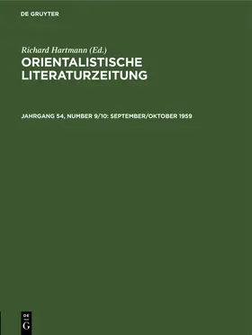 Hartmann |  Orientalistische Literaturzeitung, Jahrgang 54, Number 9/10, September/Oktober 1959 | Buch |  Sack Fachmedien