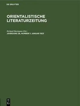 Hartmann |  Orientalistische Literaturzeitung, Jahrgang 26, Number 1, Januar 1923 | Buch |  Sack Fachmedien