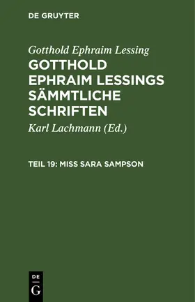 Lessing / Lachmann |  Miss Sara Sampson | Buch |  Sack Fachmedien