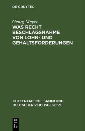 Meyer |  Was Recht Beschlagsnahme von Lohn- und Gehaltsforderungen | Buch |  Sack Fachmedien