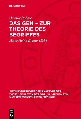 Böhme / Emons |  Das Gen – Zur Theorie des Begriffes | eBook | Sack Fachmedien