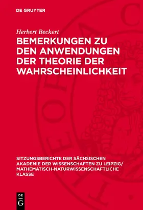 Beckert |  Bemerkungen zu den Anwendungen der Theorie der Wahrscheinlichkeit | Buch |  Sack Fachmedien