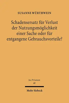 Würthwein |  Schadensersatz für Verlust der Nutzungsmöglichkeit einer Sache oder für entgangene Gebrauchsvorteile? | Buch |  Sack Fachmedien