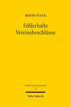 Fluck |  Fehlerhafte Vereinsbeschlüsse | Buch |  Sack Fachmedien