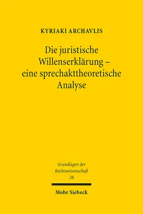 Archavlis |  Die juristische Willenserklärung - eine sprechakttheoretische Analyse | eBook | Sack Fachmedien