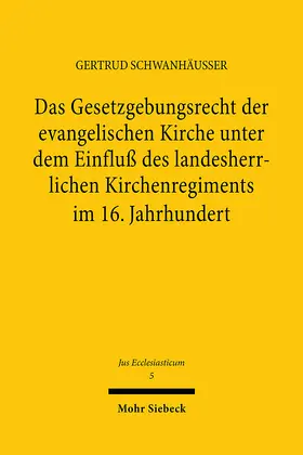 Schwanhäusser |  Das Gesetzgebungsrecht der evangelischen Kirche unter dem Einfluß des landesherrlichen Kirchenregiments im 16. Jahrhundert | Buch |  Sack Fachmedien