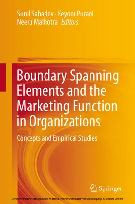 Sahadev / Purani / Malhotra |  Boundary Spanning Elements and the Marketing Function in Organizations | eBook | Sack Fachmedien