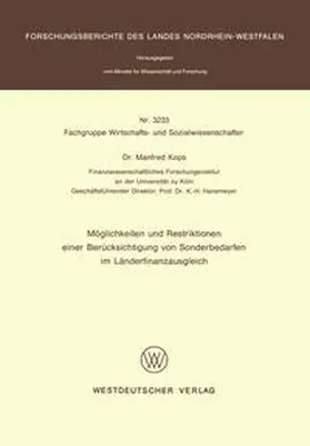 Kops |  Möglichkeiten und Restriktionen einer Berücksichtigung von Sonderbedarfen im Länderfinanzausgleich | eBook | Sack Fachmedien