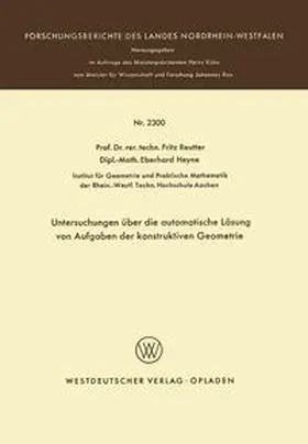 Reutter |  Untersuchungen über die automatische Lösung von Aufgaben der konstruktiven Geometrie | eBook | Sack Fachmedien