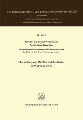 Winterhager |  Darstellung von Mischkristall-Karbiden im Plasmabrenner | eBook | Sack Fachmedien