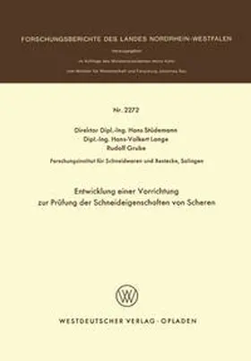 Stüdemann |  Entwicklung einer Vorrichtung zur Prüfung der Schneideigenschaften von Scheren | eBook | Sack Fachmedien