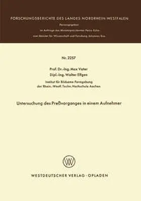 Vater |  Untersuchung des Preßvorganges in einem Aufnehmer | eBook | Sack Fachmedien