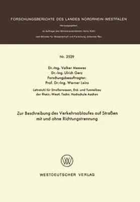 Meewes |  Zur Beschreibung des Verkehrsablaufes auf Straßen mit und ohne Richtungstrennung | eBook | Sack Fachmedien