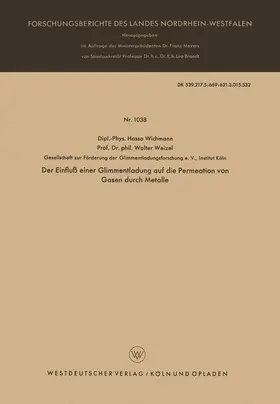 Wichmann |  Der Einfluß einer Glimmentladung auf die Permeation von Gasen durch Metalle | Buch |  Sack Fachmedien