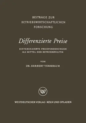 Vormbaum |  Differenzierte Preise | Buch |  Sack Fachmedien