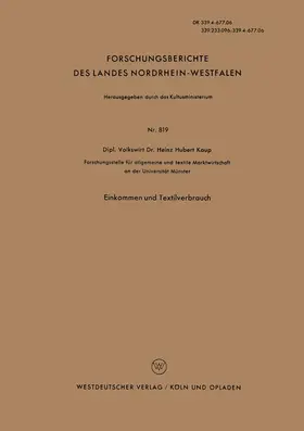 Kaup |  Einkommen und Textilverbrauch | Buch |  Sack Fachmedien