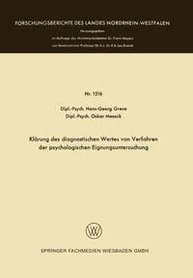 Greve / Meseck | Klärung des diagnostischen Wertes von Verfahren der psychologischen Eignungsuntersuchung | E-Book | sack.de