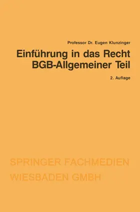 Klunzinger |  Einführung in das Recht BGB-Allgemeiner Teil | Buch |  Sack Fachmedien