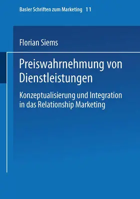 Siems |  Preiswahrnehmung von Dienstleistungen | Buch |  Sack Fachmedien