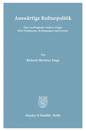Emge |  Auswärtige Kulturpolitik. | Buch |  Sack Fachmedien