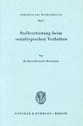 Hitzemann |  Stellvertretung beim sozialtypischen Verhalten. | Buch |  Sack Fachmedien