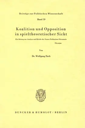 Fach |  Koalition und Opposition in spieltheoretischer Sicht. | Buch |  Sack Fachmedien