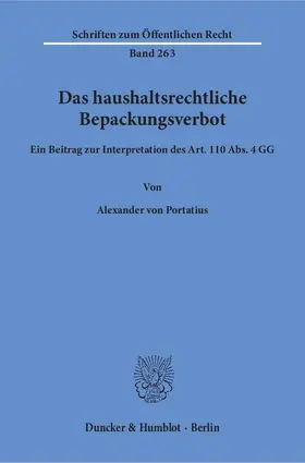 Portatius |  Das haushaltsrechtliche Bepackungsverbot. | Buch |  Sack Fachmedien