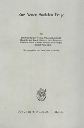 Widmaier |  Zur Neuen Sozialen Frage. | Buch |  Sack Fachmedien
