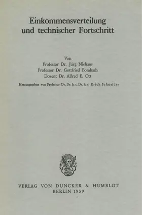 Schneider |  Einkommensverteilung und technischer Fortschritt. | Buch |  Sack Fachmedien