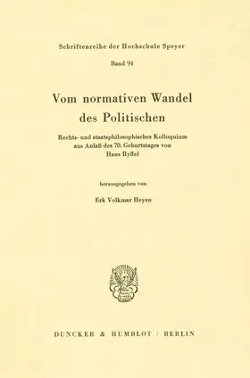 Heyen |  Vom normativen Wandel des Politischen. | Buch |  Sack Fachmedien