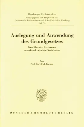 Karpen |  Auslegung und Anwendung des Grundgesetzes. | Buch |  Sack Fachmedien