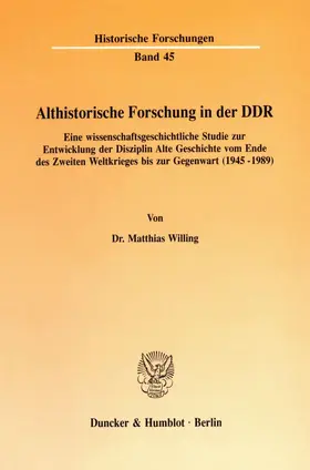 Willing |  Althistorische Forschung in der DDR. | Buch |  Sack Fachmedien