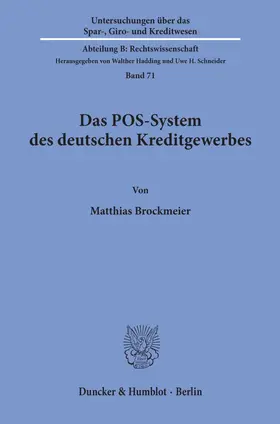 Brockmeier |  Das POS-System des deutschen Kreditgewerbes. | Buch |  Sack Fachmedien
