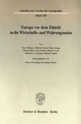 Duwendag / Siebke |  Europa vor dem Eintritt in die Wirtschafts- und Währungsunion. | Buch |  Sack Fachmedien