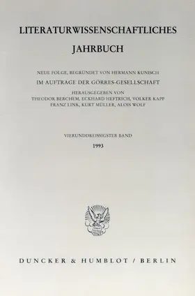 Berchem / Heftrich / Kapp |  Literaturwissenschaftliches Jahrbuch. | Buch |  Sack Fachmedien