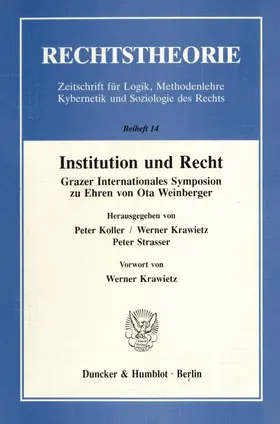 Koller / Krawietz / Strasser |  Institution und Recht. | Buch |  Sack Fachmedien