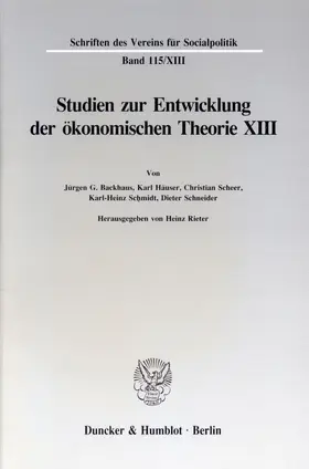 Rieter |  Studien zur Entwicklung der ökonomischen Theorie XIII. | Buch |  Sack Fachmedien