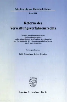 Blümel / Pitschas |  Reform des Verwaltungsverfahrensrechts. | Buch |  Sack Fachmedien