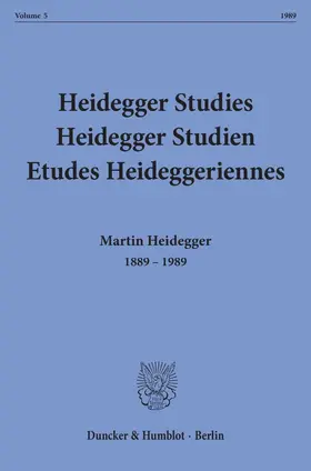 Emad / Herrmann / Maly |  Heidegger Studies - Heidegger Studien - Etudes Heideggeriennes. | Buch |  Sack Fachmedien