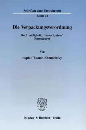 Thomé-Kozmiensky |  Die Verpackungsverordnung. | Buch |  Sack Fachmedien