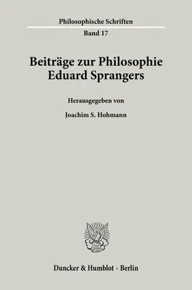 Hohmann |  Beiträge zur Philosophie Eduard Sprangers. | Buch |  Sack Fachmedien