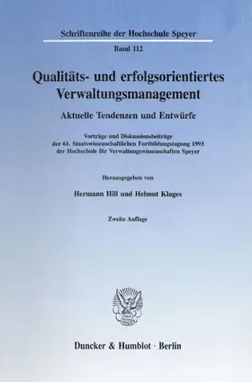 Hill / Klages |  Qualitäts- und erfolgsorientiertes Verwaltungsmanagement. | Buch |  Sack Fachmedien