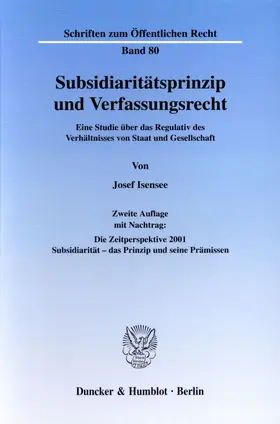 Isensee |  Subsidiaritätsprinzip und Verfassungsrecht. | Buch |  Sack Fachmedien