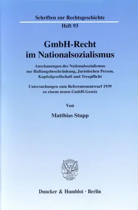 Stupp |  GmbH-Recht im Nationalsozialismus. | Buch |  Sack Fachmedien