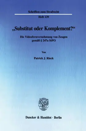 Rieck |  "Substitut oder Komplement?« | Buch |  Sack Fachmedien