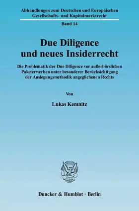 Kemnitz | Due Diligence und neues Insiderrecht. | Buch | 978-3-428-12389-6 | sack.de