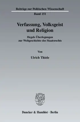 Thiele |  Verfassung, Volksgeist und Religion | Buch |  Sack Fachmedien