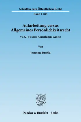 Drohla |  Aufarbeitung versus Allgemeines Persönlichkeitsrecht | Buch |  Sack Fachmedien